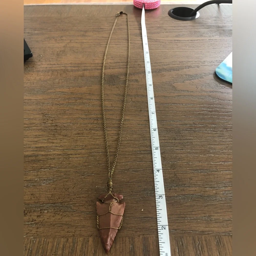 Brown Stone Wired Wrap with Patina Colored Chain - Picture 2 of 2